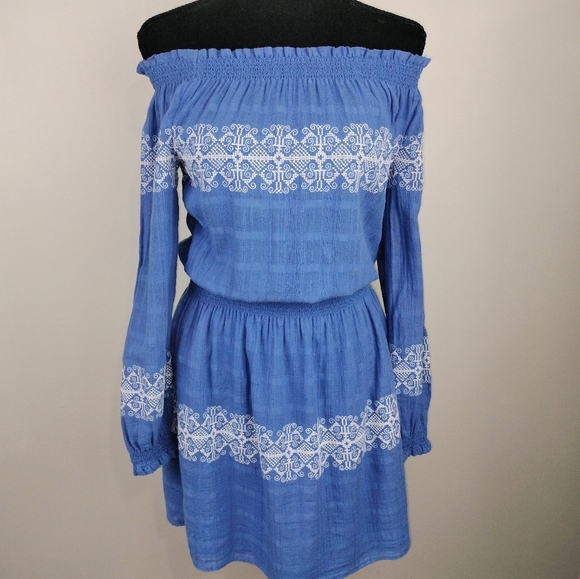 Tory Burch 100% Cotton Embroidered Off-the-Shoulder Smocked Mini Dress Sz. XS - Picture 3 of 13